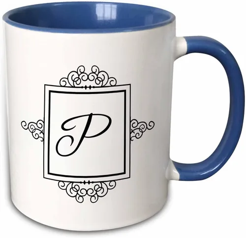 Miniatura 12 de 3dRose 3dRose Letra inicial P personal monograma elegante tipografía en blanco y negro elegante personalizado – Taza negra de dos tonos, 11 onzas