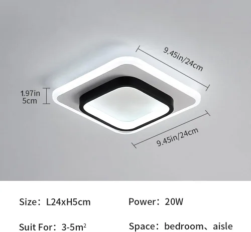 Miniatura 5 de Lámpara de techo LED de 22 W, moderna lámpara de techo, blanco frío, 6500 K, 9.5 pulgadas, cuadrada, cerca de luces de techo para dormitorio