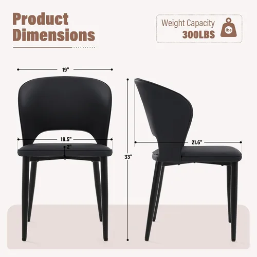 Miniatura 5 de Lamberia Juego de 2 sillas de comedor modernas para cocina y comedor con asiento acolchado de cuero sintético y patas de metal, color negro, juego