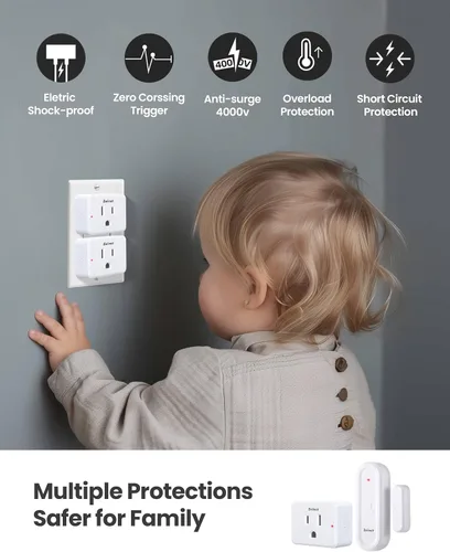 Miniatura 6 de Zoiinet Kit de enchufe de salida de sensor de puerta, mini sensor inalámbrico de ventana de contacto, dispositivos ilimitados de control de grupo