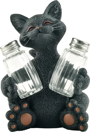 Fantástico gato negro salero y pimentero - Bonita decoración de resina para encimera de cocina