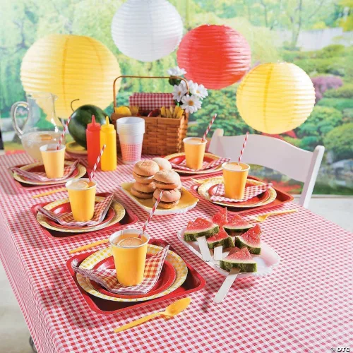 Miniatura 2 de Fun Express Rollo de mantel rojo a cuadros (100 pies) - Suministros para la escuela bíblica de vacaciones VBS