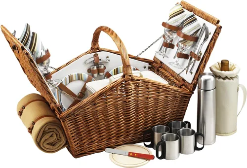Picnic at Ascot Huntsman - Cesta de picnic estilo inglés con servicio para 4, juego de café y manta, diseñada, montada y aprobada de calidad en los