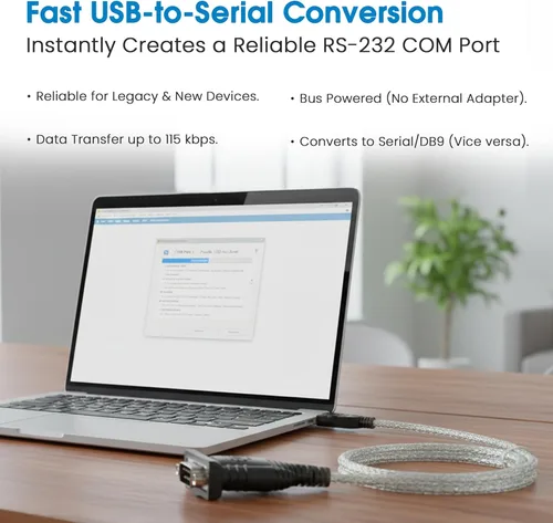 Miniatura 4 de Manhattan El convertidor USB a serie conecta un dispositivo serie a un puerto USB (205146) Adaptador serie USB-A a DB9 RS232 con cable de 18