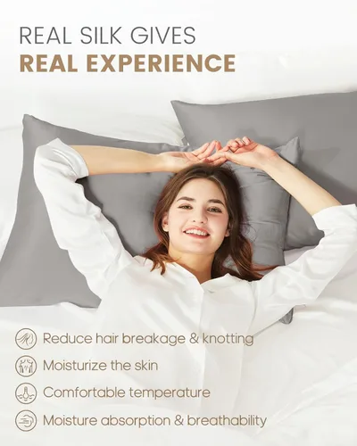 Miniatura 3 de THXSILK Juego de 2 fundas de almohada de seda de morera para cabello y piel, 100% seda de morera con cremallera oculta, fundas de almohada de seda