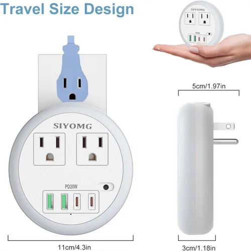 Miniatura 4 de Luces LED nocturnas enchufables a la pared, luz nocturna enchufable con 4 puertos USB y 2 tomacorrientes, sensor inteligente de atardecer a
