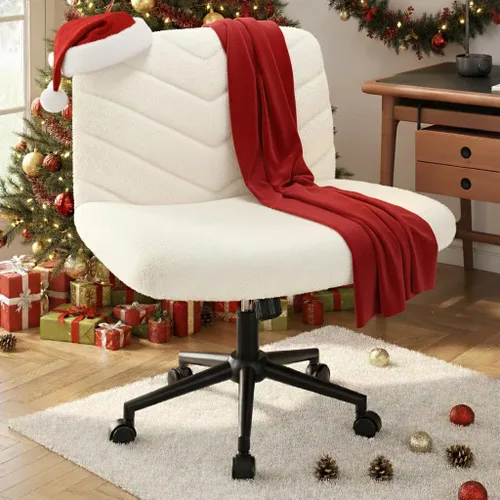 Yaheetech Silla de Escritorio de Oficina con Patas Cruzadas Anchas sin Ruedas, Sillas Giratorias Cómodas para Computadora de Tocador para Hogar,