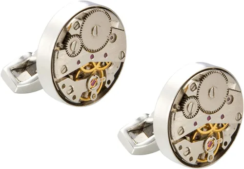 Knighthood Gemelos de acero inoxidable para hombre, diseño de machanismo, gemelos de plata para camisa de negocios, regalos de boda con caja de