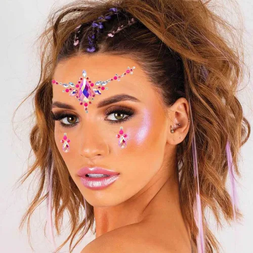 Miniatura 3 de Gemas de cara de sirena con diamantes de imitación, joyería para el cuerpo, tatuaje, calcomanías de cuerpo rosa, gemas de pecho para mujeres