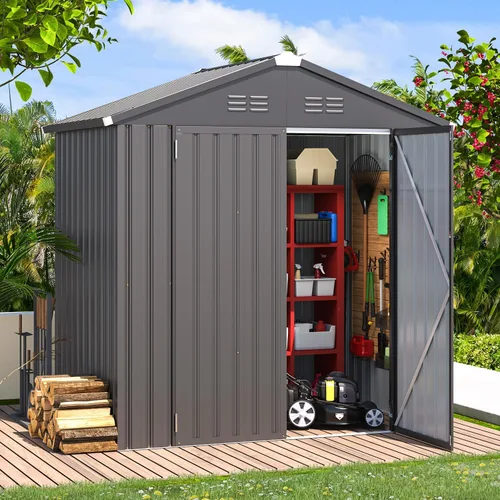 Miniatura 22 de AECOJOY Cobertizo de almacenamiento al aire libre de 5 x 3 pies, pequeño cobertizo de metal con puerta con cerradura, almacenamiento de utilidad