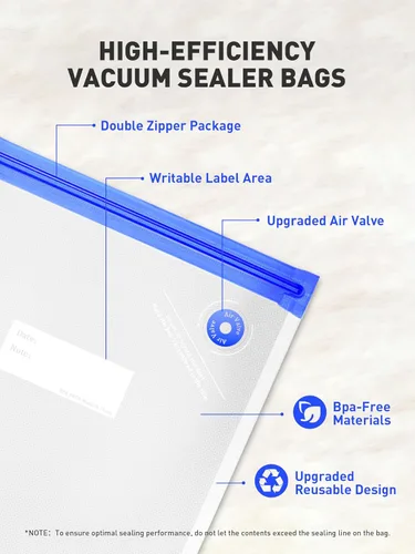 Miniatura 6 de 30 bolsas selladoras al vacío reutilizables para alimentos, bolsas de almacenamiento al vacío de 3 tamaños con clips de sellado y diseño a prueba