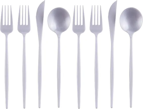 Miniatura 8 de Juego de cubiertos desechables de diseño moderno para vacaciones, juego de cubiertos de plástico para 24-24 cucharas de plástico, 24 cuchillos, 48