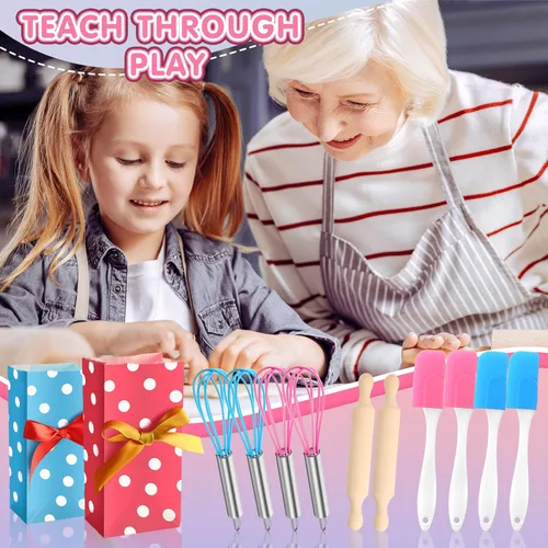 Miniatura 3 de 48 piezas de mini suministros para hornear para niños con espátula, rodillo, batidor, bolsas de regalo para niños, cocina, aula, escuela