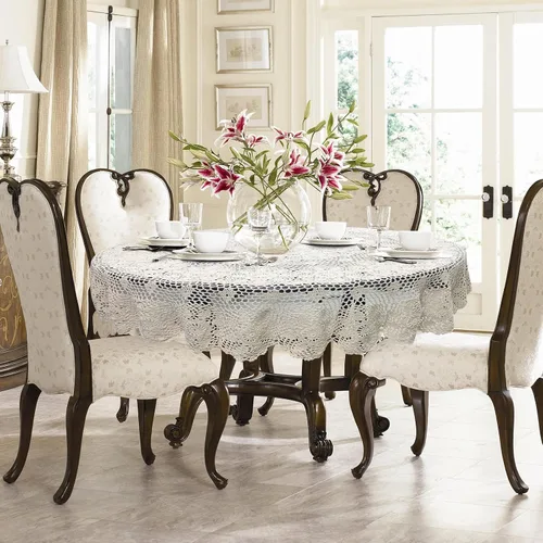 Miniatura 7 de USTIDE Mantel redondo de ganchillo de 70 pulgadas, superposiciones de mesa de encaje de algodón beige hecho a mano con diseño floral de ganchillo