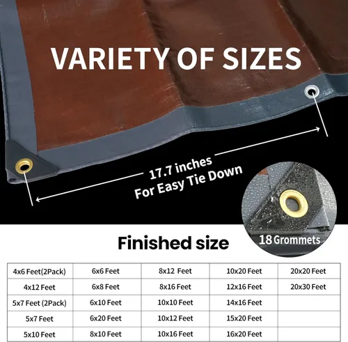 Miniatura 7 de TARPAL Lona súper resistente de 6 x 8 pies, cubierta de lona impermeable de 20 mil, protección UV, lona a prueba de rasgaduras y desgarros