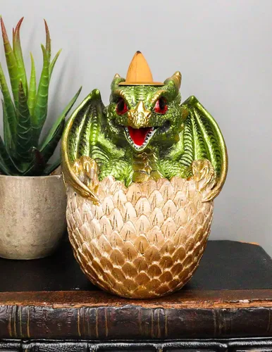 Miniatura 5 de Ebros Gift Adorable dragón verde Wyrmling de 4.25 pulgadas de alto sobre huevo dorado reflujo, quemador de incienso, figura de Calabozos y Dragones