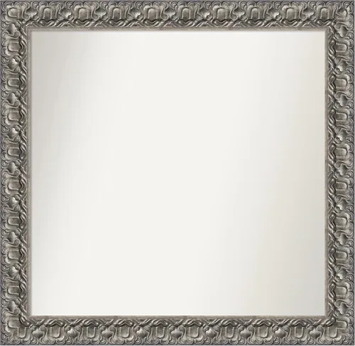 Miniatura 330 de Amanti Art Espejo de baño plateado para sobre fregadero, 26 x 26 pulgadas, espejo cuadrado de níquel pulido, marco de madera tradicional mediano, se