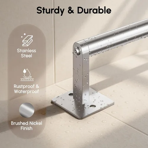 Miniatura 5 de USHOWER Toallero de níquel cepillado, toalleros de 18 pulgadas para montaje en pared de baño, soporte de toalla de acero inoxidable resistente