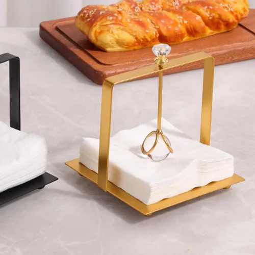 Miniatura 8 de Metal Napkin Holder Tissue Organizer Kitchen Napkin Rack Square Metal Serviette Stand for Restaurant Bar Tabletop Use, Gold Finish