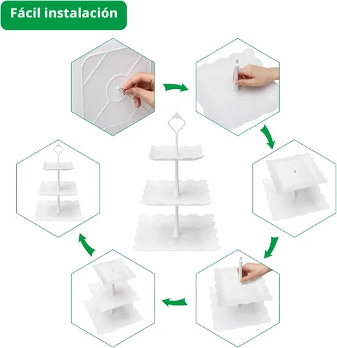 Miniatura 4 de Coitak Soporte para cupcakes de 3 niveles, soporte de plástico escalonado, bandeja cuadrada para postres para fiestas de té, cumpleaños y bodas