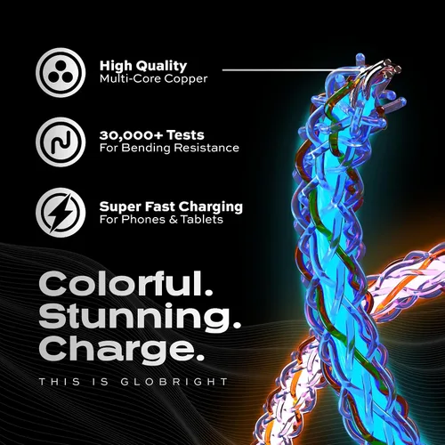 Miniatura 2 de Cable de Carga Iluminado Statik - Cable de Carga LED Trenzado GloBright, Cable de Carga 100W Iluminado Super Rápido, Transferencia de Datos, Cable
