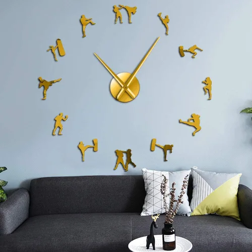 Miniatura 11 de The Geeky Days Arte marcial coreano Figuras de Taekwondo DIY Reloj de pared gigante Kickboxing Karate Guys Pegatinas de pared Decorativo Reloj
