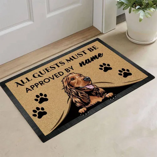 Miniatura 2 de Tapete personalizado con nombre de perro que mira al perro Cocker Spaniel, todos los invitados deben ser aprobados por alfombras para decoración