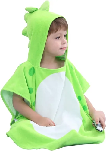 Miniatura 4 de LOLANTA Toallas de baño con capucha de tela de rizo para niños, toalla de playa para niños, poncho de piscina, bata de algodón (verde #B, 4-6 años)