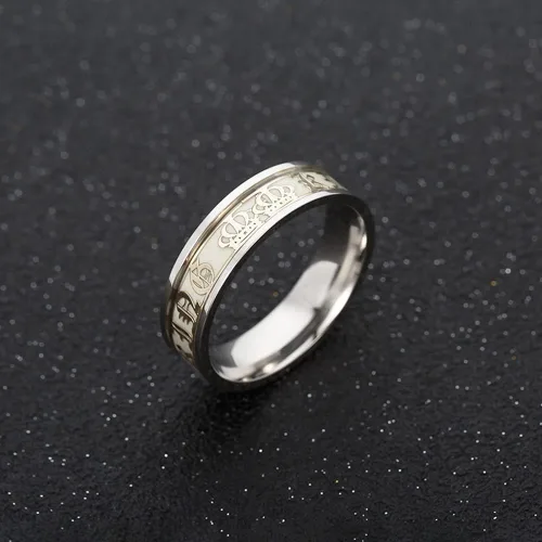Miniatura 2 de Juego de anillos que brillan en la oscuridad, tamaño King Queen para él y su plata de acero inoxidable a juego para parejas, anillos de aurora