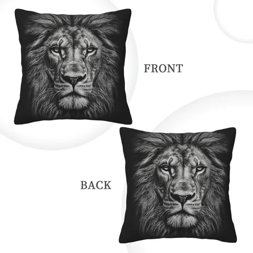 Miniatura 4 de Fundas de almohada decorativas de pana con estampado de cabeza de león en blanco y negro, funda de almohada suave para sofá, funda de cojín cuadrada