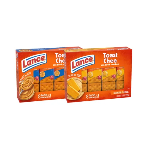 Paquete variado de galletas tipo sándwich de queso tostado, surtido de sabores, 8 paquetes envueltos individualmente por caja, 2 cajas