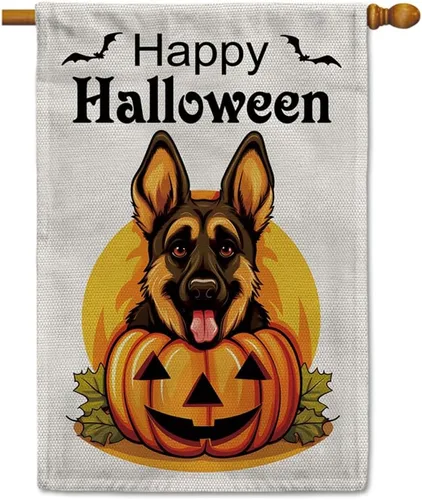 Miniatura 27 de Bandera de jardín de bulldog de Halloween de 12.5 x 18 pulgadas, vertical, doble cara, calabaza de Feliz Halloween, linda cachorro, decoración