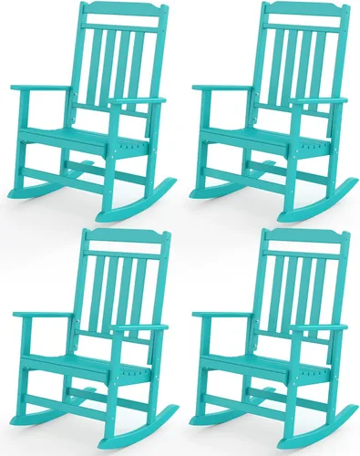Miniatura 15 de GREENVINES Juego de 2 sillas mecedoras para exteriores Plástico HDPE Mecedoras de patio Silla mecedora de porche De gran tamaño Respaldo