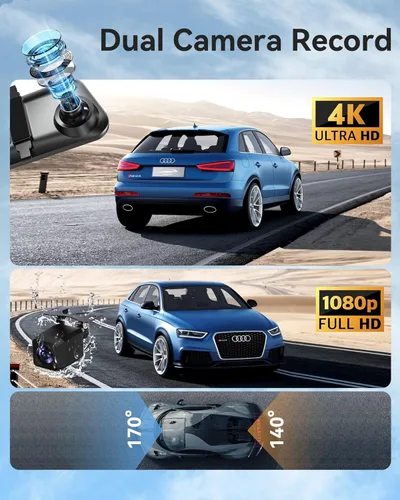 Miniatura 2 de Cámara de espejo retrovisor de 12'' con CarPlay y Android Auto, cámara de tablero de 4K, cámara frontal y trasera con asistencia de marcha