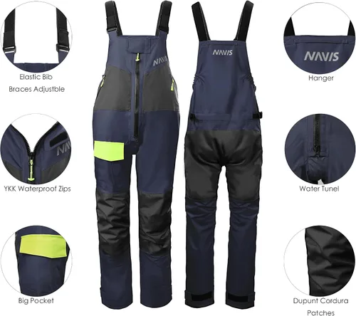 Miniatura 5 de NAVIS MARINE Conjunto combinado de chaqueta de vela y pantalones con peto, Ocean PRO - Traje de lluvia para pesca en ángulo, impermeable