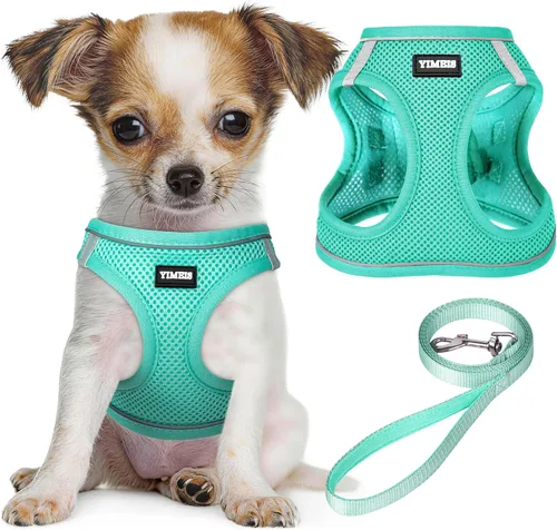 Miniatura 18 de YIMEIS Juego de arnés y correa para perro, arnés de malla suave sin tirones, chaleco reflectante ajustable para cachorros para perros pequeños
