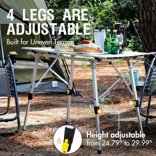 Miniatura 6 de PORTAL Mesa de Camping Portátil Plegable con Patas Ajustables, Mesa Plegable de Aluminio Enrollable con Bolsa de Transporte para Exteriores, Playa