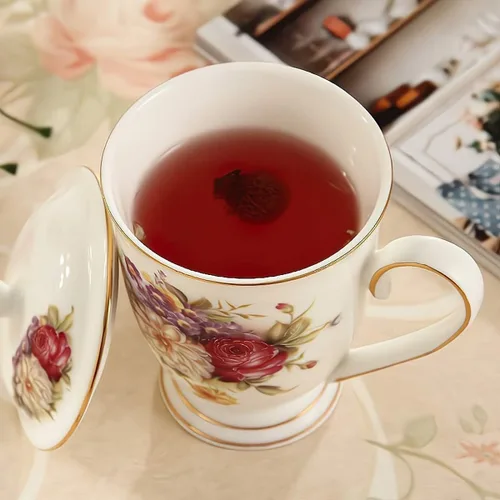 Miniatura 3 de Taza de Cerámica, Taza de Té de Porcelana de Hueso Fino, Tazas de Té para Mujeres, Taza de Té con Tapa, Adecuada para Hacer Té, Bebidas Frías