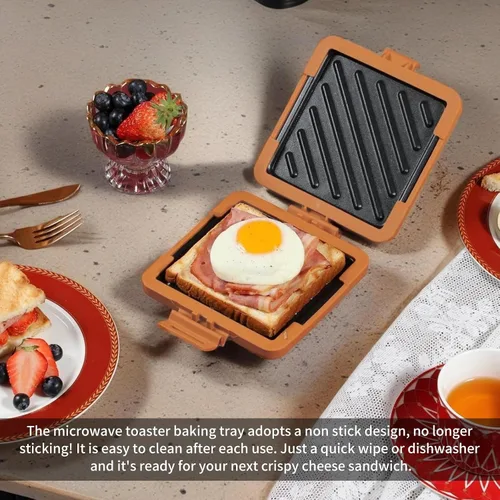 Miniatura 7 de Toastie - Máquina de sándwiches para microondas, antiadherente resistente al calor, bandeja de silicona conectada para microondas, apta