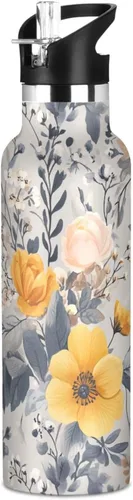 Miniatura 13 de Autumn Flowers Carnation Cactus Amaryllis Brown Leak Proof & BPA Free Sport Insulated Water Bottle With Straws Leak-proof Double-Wall Insulation for