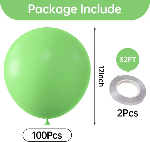 Miniatura 2 de KALOR Globos de color verde claro de 12 pulgadas, 100 globos gruesos de 0.11 oz/100 unidades, globos de látex mate para fiestas de cumpleaños