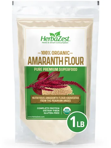 HerbaZest Harina de amaranto orgánica – 1 libra – Certificado USDA, vegano y sin gluten – Perfecto para productos horneados y no horneados, platos