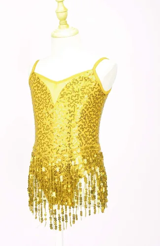 Miniatura 3 de Xnihocha Vestido de baile latino con borlas y lentejuelas brillantes para niñas y niñas, falda tutú, leotardo, moderno, disfraz de salón de jazz