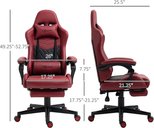 Miniatura 2 de Silla de juegos, silla ergonómica de escritorio para computadora con reposapiés, silla giratoria de altura ajustable, piel sintética y soporte