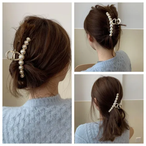 Miniatura 4 de Pinzas para el cabello con diamantes de imitación, 4.4 pulgadas, clip de mandíbula de imitación de metal vintage para mujer, pinza antideslizante