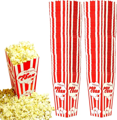 Miniatura 11 de 15 Cajas de papel para palomitas de maíz de noche de cine, cubetas de 19.7 cm de alto, grandes y con capacidad para 46 oz, diseño de fiesta antiguo