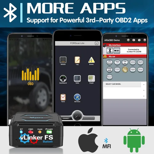 Miniatura 5 de Vgate vLinker FS Bluetooth OBD2 Herramienta de escaneo de diagnóstico, lector de código de coche OBDII para iOS, Android y Windows OBDII - Lector