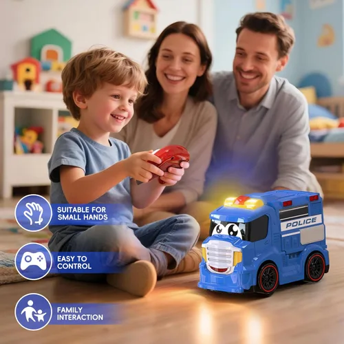 Miniatura 4 de AEROQUEST Coche de Policía a Control Remoto Camión Coches de Juguete para Niños Pequeños 1-3 con Sirenas y Luces Intermitentes Vehículo de Camión
