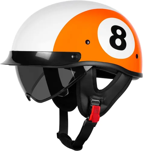 Miniatura 2 de Medio casco de motocicleta con visera para adultos y jóvenes, cascos retro aprobados por DOT para hombres y mujeres, compatibles con ciclomotor