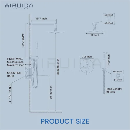 Miniatura 6 de Airuida Accesorios de ducha de 2 funciones, juego de grifo de ducha montado en la pared para baño, ducha de mano de latón de alta presión con cromo